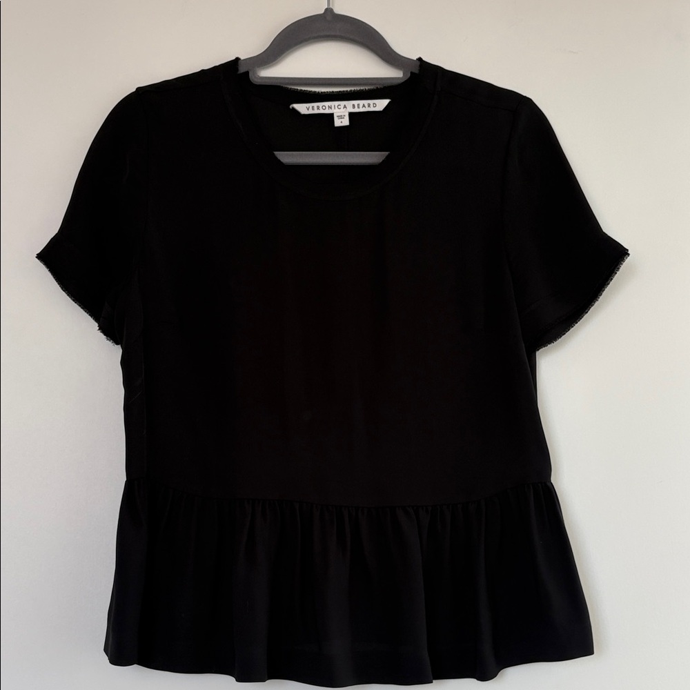 Veronica Beard Black Silk Peplum Blouse 4 EUC